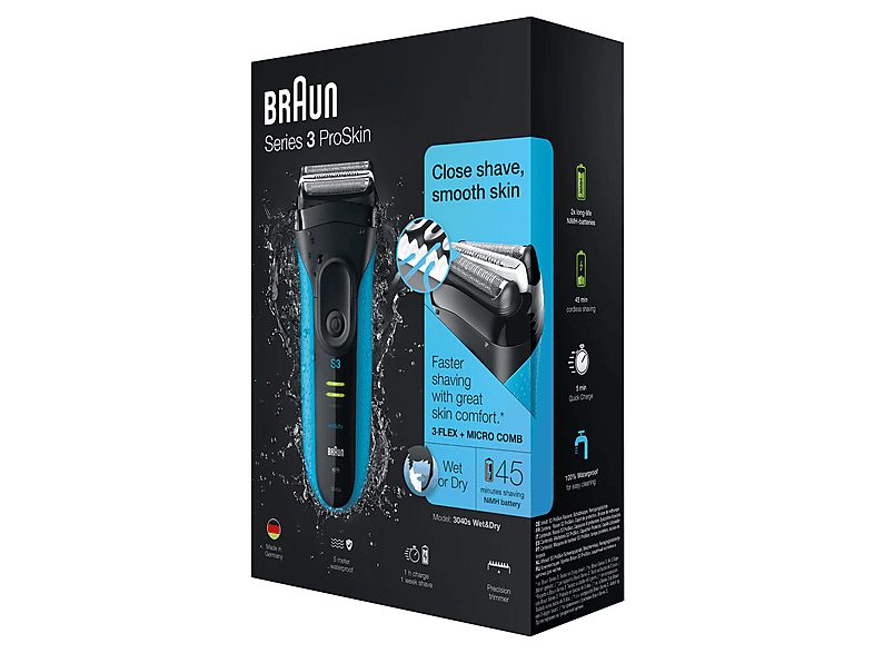 Afeitadora - BRAUN 3040, 50 min, Uso inalámbrico, Azul — foto 8