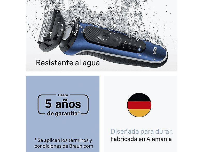 Afeitadora - Braun Afeitadora eléctrica Series 6  62-B1200S, 1 accesorio de precisión, 60 min autonomía, Afeitado en seco y en mojado, Azul — foto 6