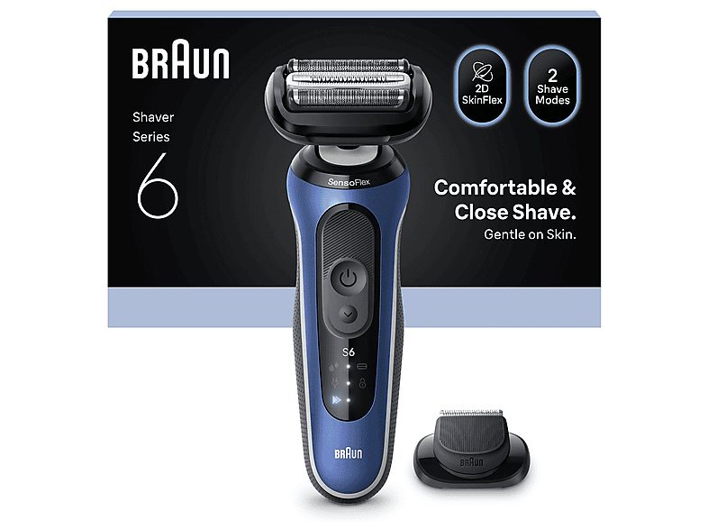 Afeitadora - Braun Afeitadora eléctrica Series 6  62-B1200S, 1 accesorio de precisión, 60 min autonomía, Afeitado en seco y en mojado, Azul — foto 8