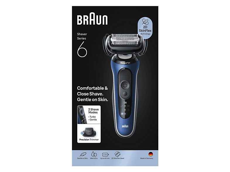 Afeitadora - Braun Afeitadora eléctrica Series 6  62-B1200S, 1 accesorio de precisión, 60 min autonomía, Afeitado en seco y en mojado, Azul — foto 9