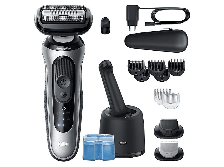 Afeitadora - Braun Afeitadora Eléctrica Series 6 62-S7650CC, Centro SmartCare, +2 Accesorios, 60 min autonomía, Afeitado en seco y en mojado, Plata — foto 3