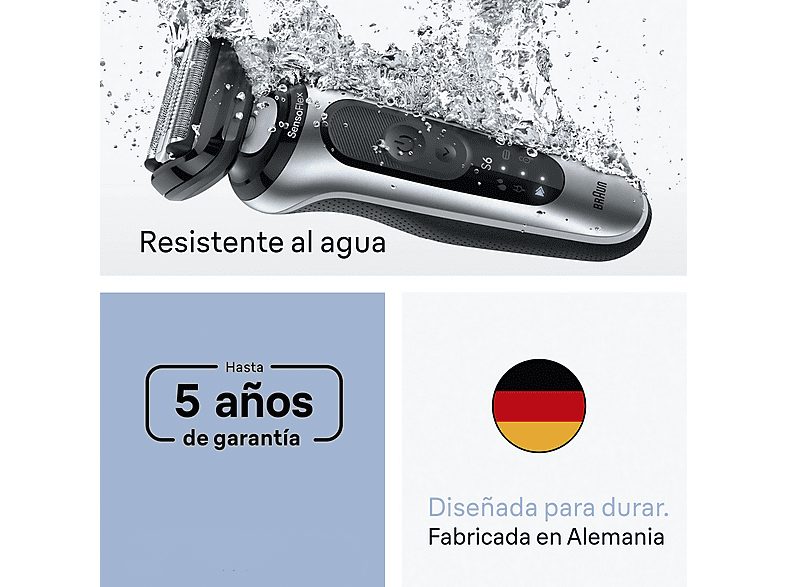 Afeitadora - Braun Afeitadora Eléctrica Series 6 62-S7650CC, Centro SmartCare, +2 Accesorios, 60 min autonomía, Afeitado en seco y en mojado, Plata — foto 8