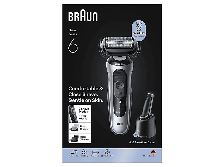 Afeitadora - Braun Afeitadora Eléctrica Series 6 62-S7650CC, Centro SmartCare, +2 Accesorios, 60 min autonomía, Afeitado en seco y en mojado, Plata — foto 9