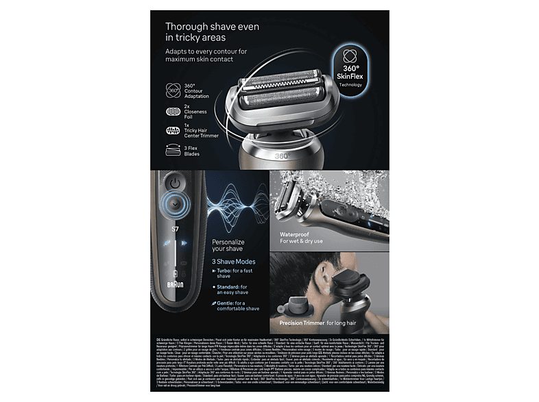 Afeitadora - Braun Afeitadora eléctrica Series 7 72-C7200CC,  3 modos, Centro SmartCare, 1 accesorio de precisión, Afeitado en seco y mojado, Oro — foto 10