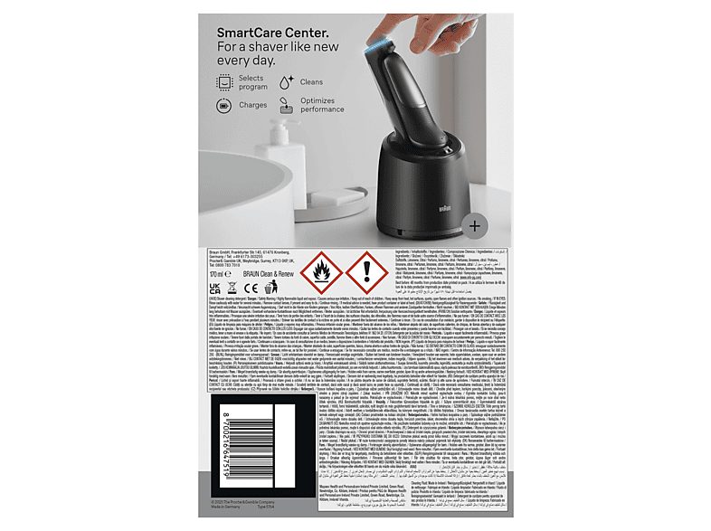 Afeitadora - Braun Afeitadora eléctrica Series 7 72-C7200CC,  3 modos, Centro SmartCare, 1 accesorio de precisión, Afeitado en seco y mojado, Oro — foto 11