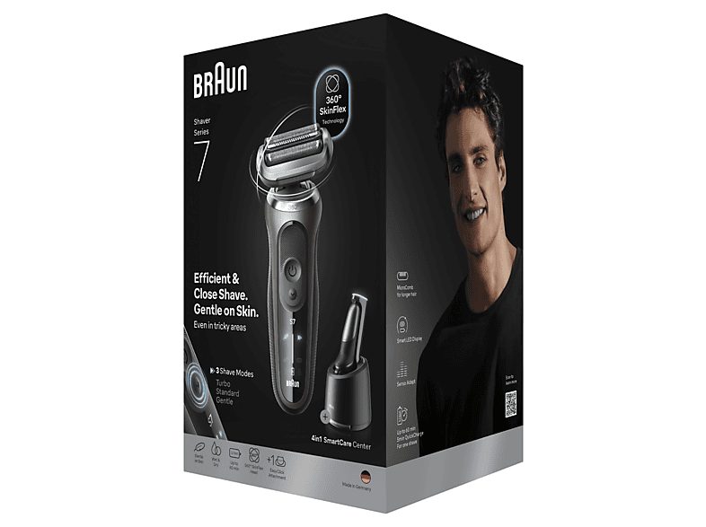 Afeitadora - Braun Afeitadora eléctrica Series 7 72-C7200CC,  3 modos, Centro SmartCare, 1 accesorio de precisión, Afeitado en seco y mojado, Oro — foto 8