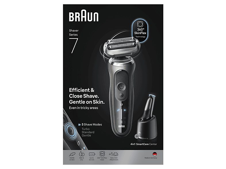 Afeitadora - Braun Afeitadora eléctrica Series 7 72-C7200CC,  3 modos, Centro SmartCare, 1 accesorio de precisión, Afeitado en seco y mojado, Oro — foto 9