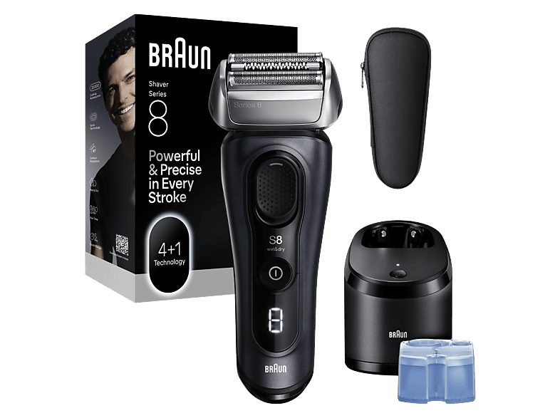 Afeitadora - Braun Afeitadora eléctrica Series 8 8663CC, SensoAdapt, 60 min autonomía, Centro SmartCare, Afeitado en seco y en mojado, Gris