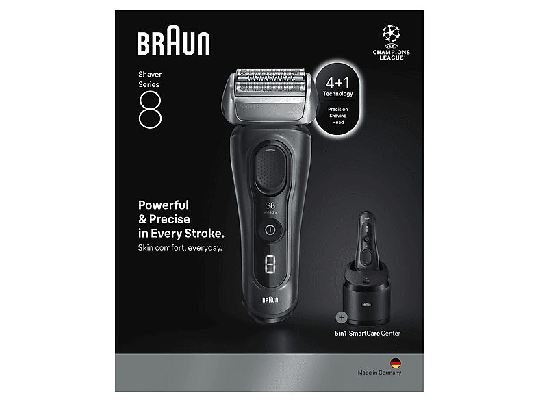 Afeitadora - Braun Afeitadora eléctrica Series 8 8663CC, SensoAdapt, 60 min autonomía, Centro SmartCare, Afeitado en seco y en mojado, Gris — foto 8