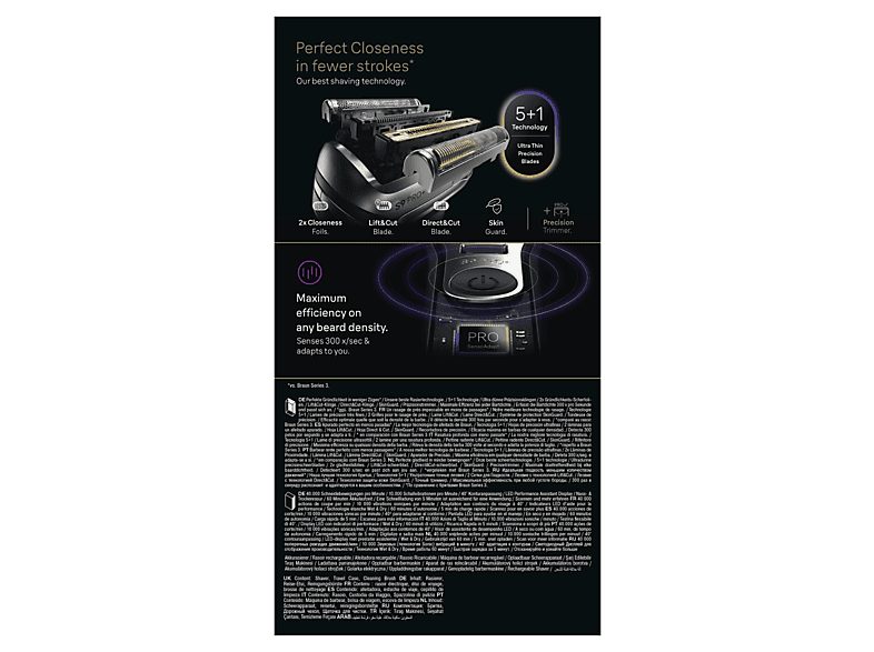 Afeitadora - Braun Afeitadora eléctrica Series 9 PRO+ 9600s, Pro SensoAdapt, 60 minutos autonomía, Afeitado en seco y en mojado, Negro — foto 8