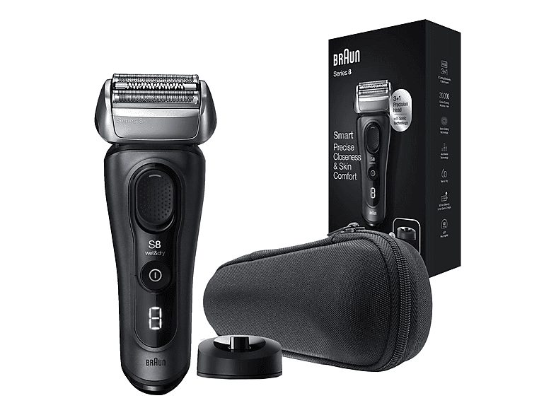 Afeitadora - BRAUN Serie 8 8413S, 60 min, Tecnología Sonic, AutoSense, Gris