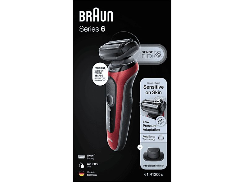 Afeitadora - Braun Series 6 61-R1200S, 3 Cuchillas, Afeitadora eléctrica para barba, EasyClick, Wet & Dry, Rojo — foto 12