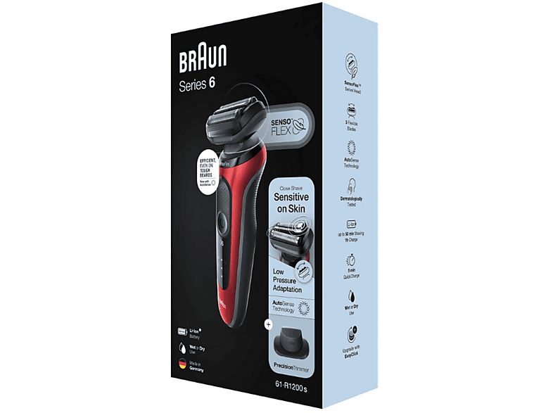Afeitadora - Braun Series 6 61-R1200S, 3 Cuchillas, Afeitadora eléctrica para barba, EasyClick, Wet & Dry, Rojo — foto 6