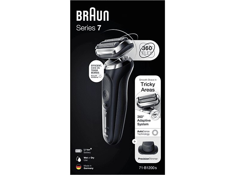 Afeitadora - Braun Series 7 71-B1200S, Afeitadora eléctrica de barba, Wet & Dry, Accesorio para corte de pelo, Azul — foto 8