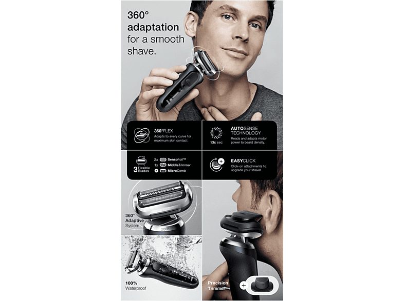 Afeitadora - Braun Series 7 71-B1200S, Afeitadora eléctrica de barba, Wet & Dry, Accesorio para corte de pelo, Azul — foto 9