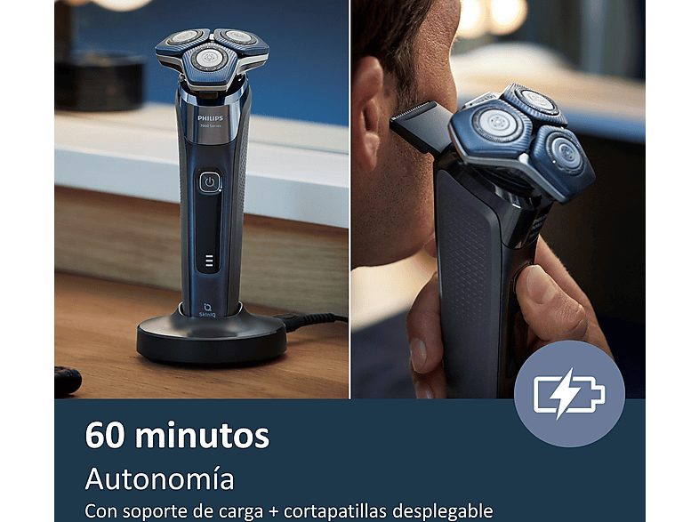 Afeitadora - Philips S7000 S7885/55, Afeitadora eléctrica, Seco y mojado, Base de limpieza, Conexión app, Soporte de carga, Cortapatillas, Azul — foto 11