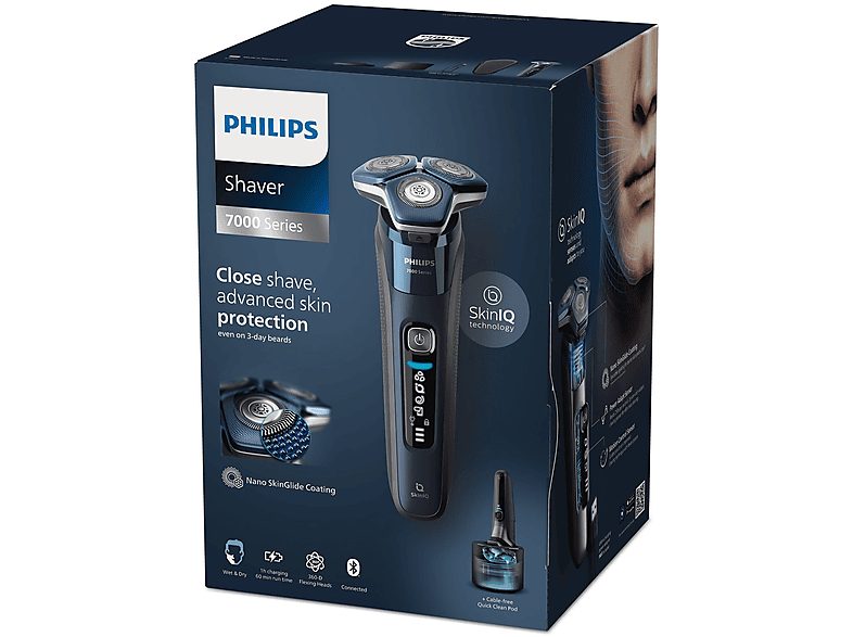 Afeitadora - Philips S7000 S7885/55, Afeitadora eléctrica, Seco y mojado, Base de limpieza, Conexión app, Soporte de carga, Cortapatillas, Azul — foto 12