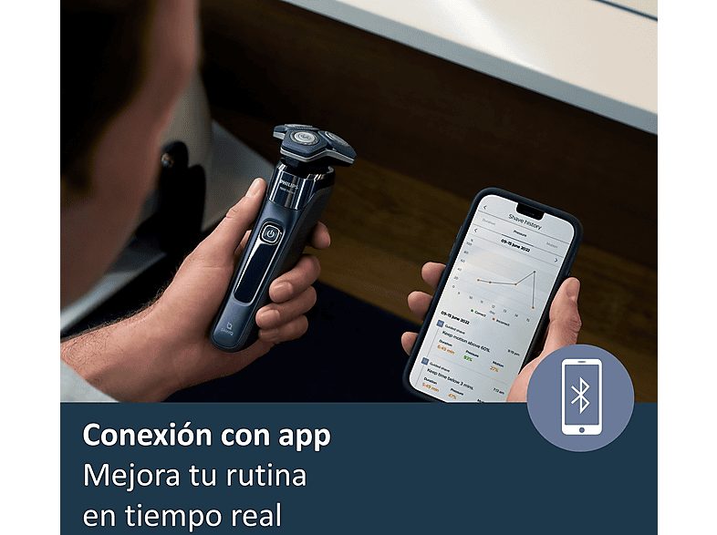 Afeitadora - Philips S7000 S7885/55, Afeitadora eléctrica, Seco y mojado, Base de limpieza, Conexión app, Soporte de carga, Cortapatillas, Azul — foto 9