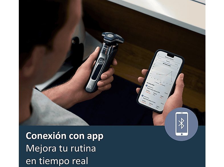 Afeitadora - Philips S7000 S7887/35, Afeitadora eléctrica, Seco y mojado, Conexión con app, Soporte carga, Cortapatillas, Cromado oscuro — foto 8