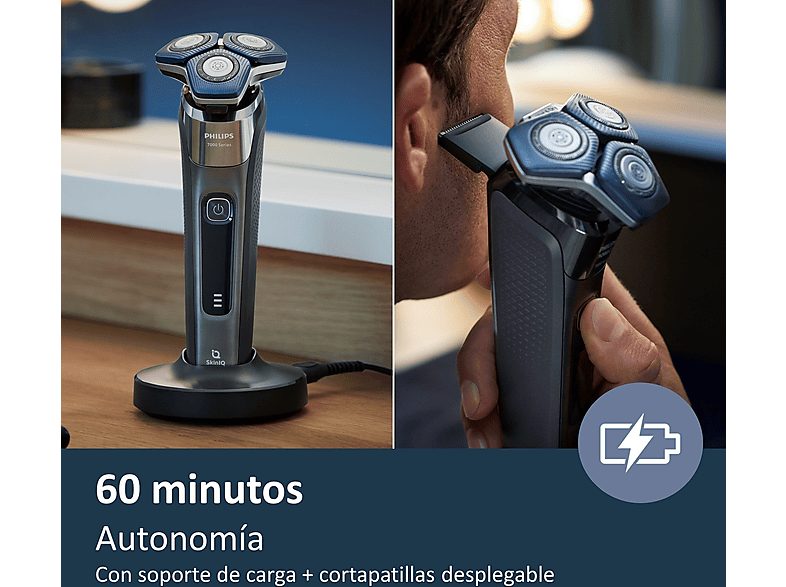 Afeitadora - Philips S7000 S7887/35, Afeitadora eléctrica, Seco y mojado, Conexión con app, Soporte carga, Cortapatillas, Cromado oscuro — foto 9