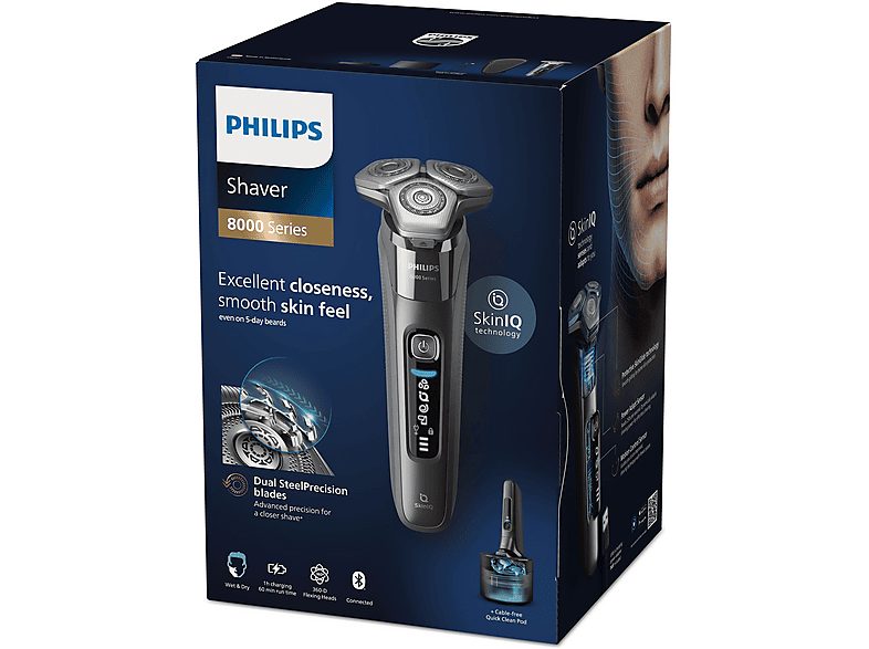 Afeitadora - PHILIPS S8697/55, 50.0 min, carga rápida, recortador de precisión, lavable, afeitado en seco, afeitado en húmedo, Cromo — foto 3