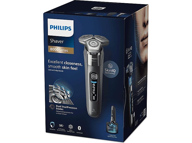 Afeitadora - PHILIPS S8697/55, 50.0 min, carga rápida, recortador de precisión, lavable, afeitado en seco, afeitado en húmedo, Cromo — foto 6
