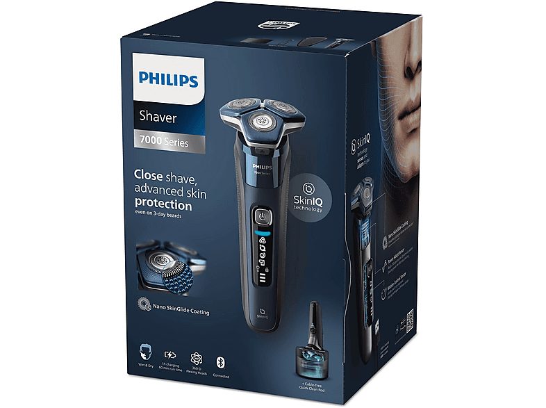 Afeitadora - PHILIPS SHAVER Series 7000 S7885/50, 60 Min., Cortador de relieves, Negro, Azul — foto 4