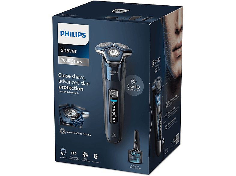 Afeitadora - PHILIPS SHAVER Series 7000 S7885/50, 60 Min., Cortador de relieves, Negro, Azul — foto 6