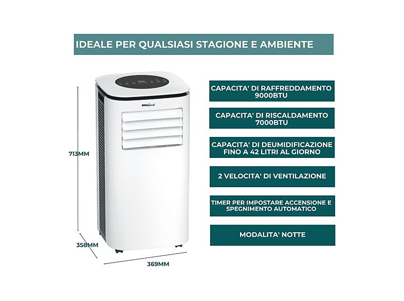 Air Conditioner - DIGIQUEST CLIMA00014, 9000 fg/h, 20 m², 65 dB(A), Blanco — foto 3