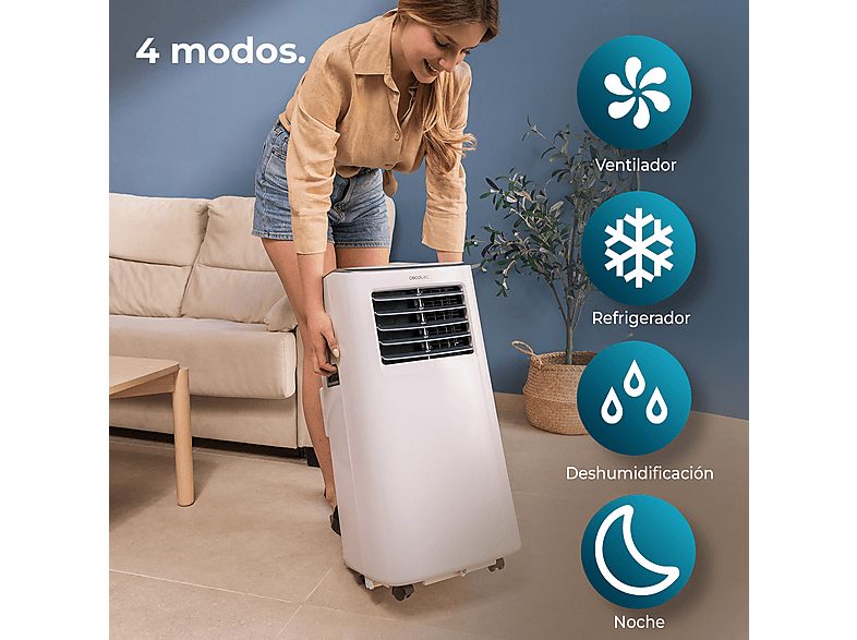 Aire acondicionado portátil - CECOTEC ForceClima 7400 Soundless Touch, 7000 fg/h, 2 velocidades, 15 m², 65 dB(A), Multicolor — foto 7