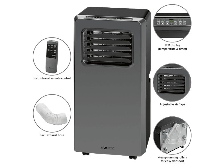 Aire acondicionado portátil - CLATRONIC 263808, 8000 fg/h, 2 velocidades, 70 m³, 65 dB(A), Gris — foto 6