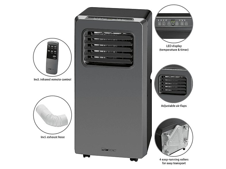 Aire acondicionado portátil - CLATRONIC 263808, 8000 fg/h, 2 velocidades, 70 m³, 65 dB(A), Gris — foto 7