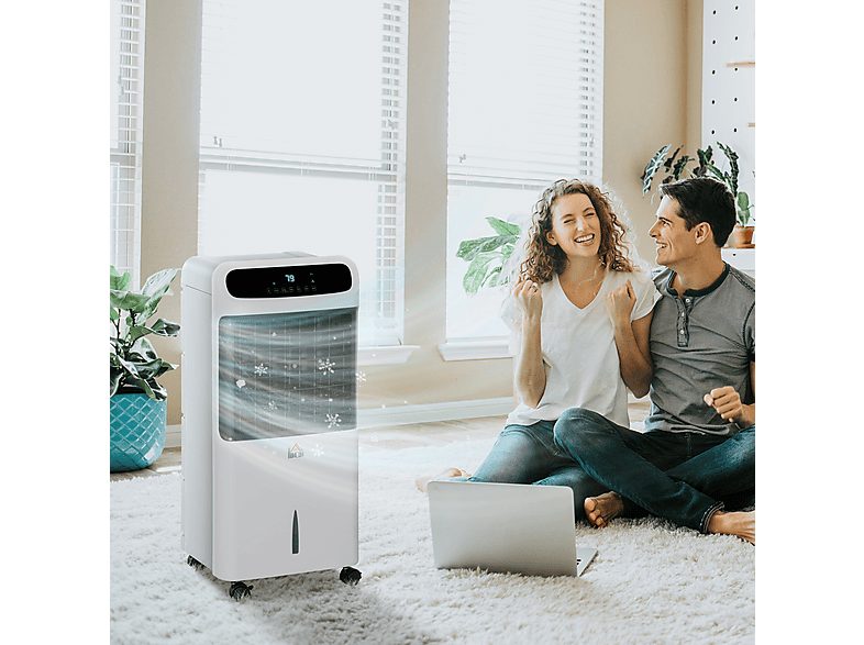 Aire acondicionado portátil - HOMCOM Humidificador, Enfriador, con Ruedas, 12L, Control Remoto, 3 Modos, 3 Velocidades, Temporizador 12h, 3 velocidades, 25,00 m², Blanco — foto 2