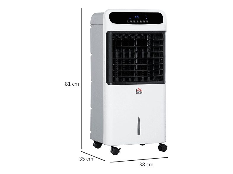 Aire acondicionado portátil - HOMCOM Humidificador, Enfriador, con Ruedas, 12L, Control Remoto, 3 Modos, 3 Velocidades, Temporizador 12h, 3 velocidades, 25,00 m², Blanco — foto 3
