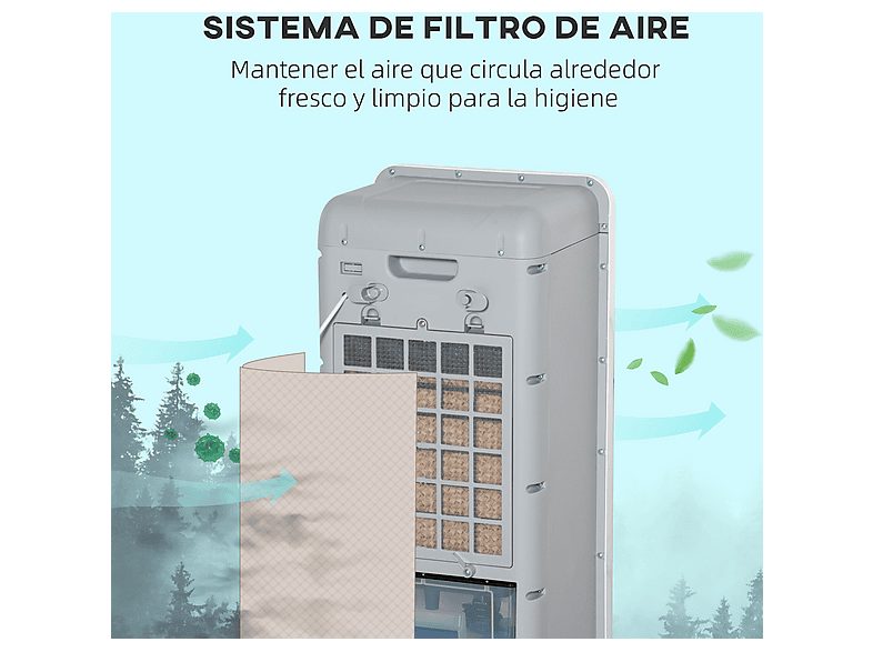 Aire acondicionado portátil - HOMCOM Humidificador, Enfriador, con Ruedas, 12L, Control Remoto, 3 Modos, 3 Velocidades, Temporizador 12h, 3 velocidades, 25,00 m², Blanco — foto 4