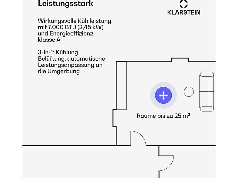 Aire acondicionado portátil - KLARSTEIN Aero Ring, 7000 fg/h, 25 m², 64 dB(A), Negro — foto 3