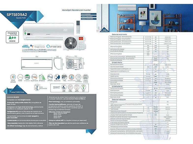 Aire acondicionado Split 1x1 - INFINITON SPTSE09A2, 9000 fg/h, Función Inverter, Blanco — foto 4
