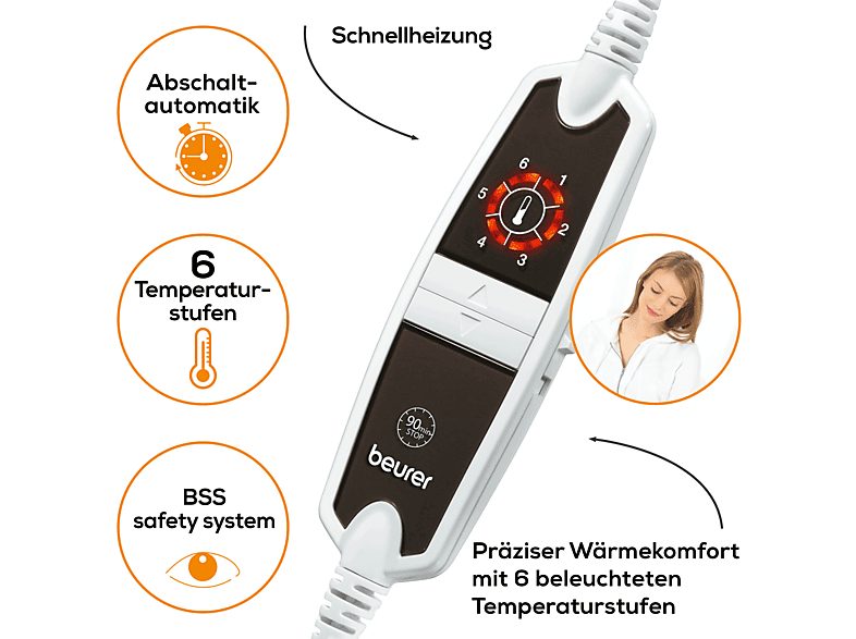 Almohadilla eléctrica - BEURER 27404, 100 W, 6, Marrón — foto 4