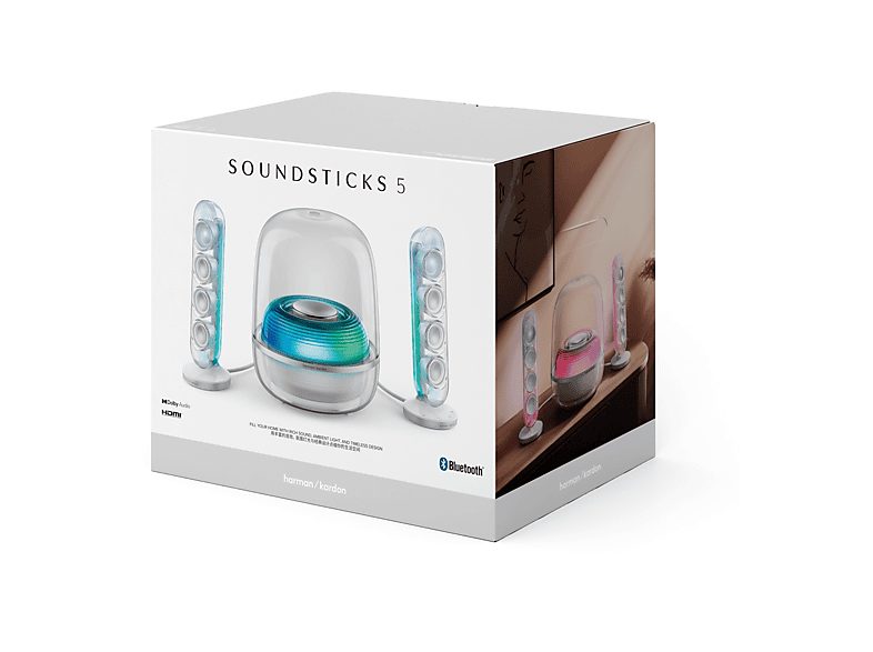 Altavoz bluetooth - Harman Kardon SoundSticks 5, 190W RMS, Bluetooth, Conectividad HDMI ARC, Blanco — foto 11
