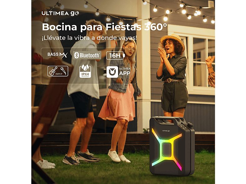 Altavoz de gran potencia  - Go - Con Iluminación RGB, Resistente Salpicaduras, Portátil ULTIMEA, Negro — foto 4