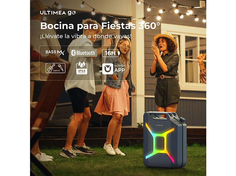 Altavoz de gran potencia  - Go - Sonido Surround 360°, Iluminación RGB, Exteriores ULTIMEA, Azul — foto 2