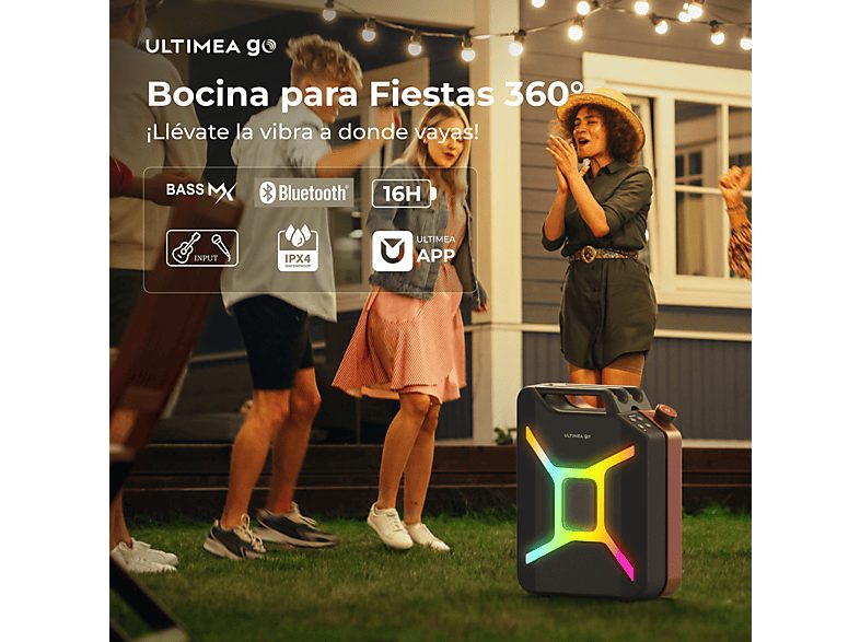 Altavoz de gran potencia  - Go - Sonido Surround 360°, Iluminación RGB, Exteriores ULTIMEA, Rojo — foto 2
