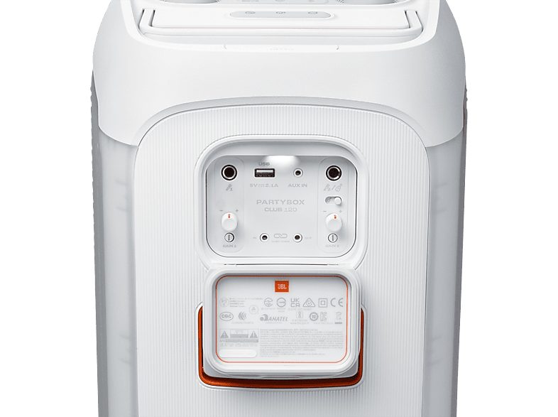 Altavoz de gran potencia - JBL PartyBox Club 120, Portátil para fiestas, Asa plegable, Bluetooth, Resistente salpicaduras, Autonomía 12h, 160W, Blanco — foto 6