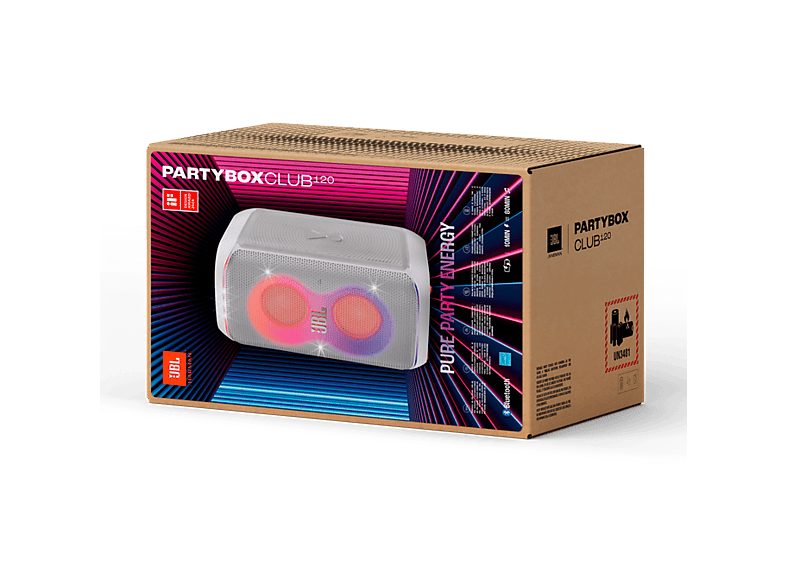 Altavoz de gran potencia - JBL PartyBox Club 120, Portátil para fiestas, Asa plegable, Bluetooth, Resistente salpicaduras, Autonomía 12h, 160W, Blanco — foto 9
