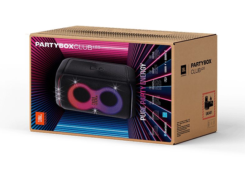 Altavoz de gran potencia - JBL PartyBox Club 120, Portátil para fiestas, Asa plegable, Bluetooth, Resistente salpicaduras, Autonomía 12h, 160W, Negro — foto 8