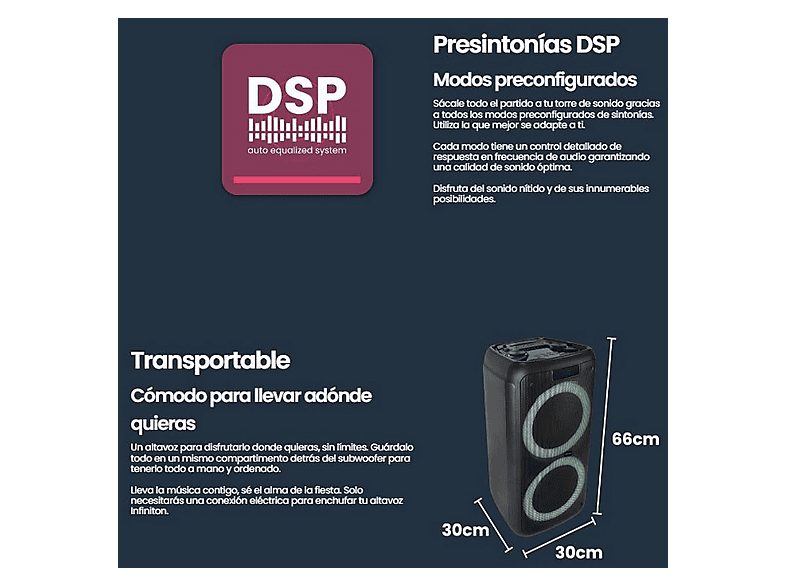 Altavoz de gran potencia  - Party EQ20 INFINITON, Negro — foto 6