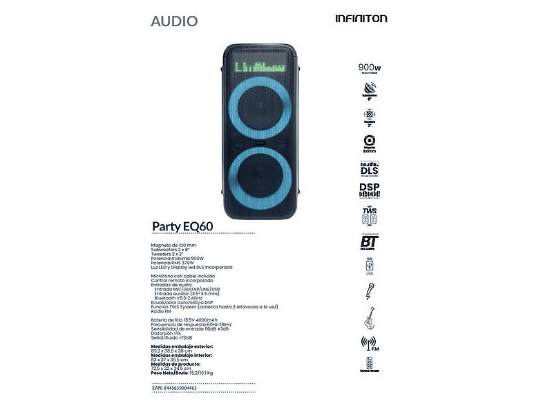 Altavoz de gran potencia  - Party EQ60 INFINITON, Negro — foto 3