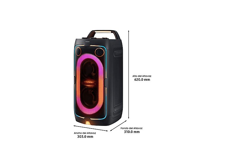 Altavoz de gran potencia - Samsung MX-ST40F/ZF, Portátil para fiestas, Asa de transporte y ruedas, Iluminación personalizable, Aut 12h, 160 W, Negro — foto 2