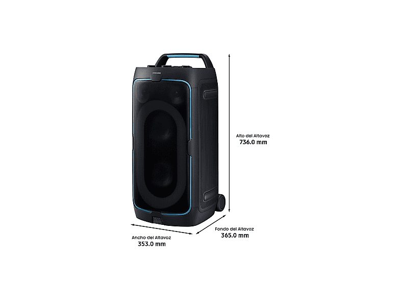 Altavoz de gran potencia - Samsung MX-ST50F/ZF, Portátil para fiestas, Asa de transporte y ruedas, Iluminación personalizable, Aut 18h, 240 W, Negro — foto 2