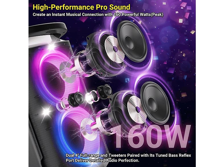 Altavoz gran potencia  - Partycore Enigma  160 W Party-Musikbox mit 103 dB Klang MANIKE, Black — foto 2